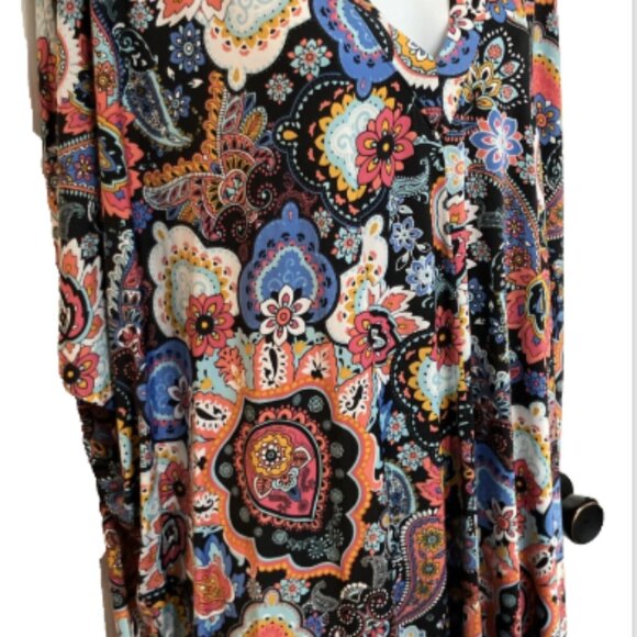 Josie Natori ladies Med Multicolor Comfort Muumuu Style Cold-Shoulder soft Top - Picture 3 of 15